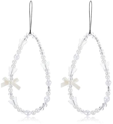 Xinjoduz 2 Stück Handykette Kurz Handy Kette Perlen Handy Kette Kurz Handykette Perlen Handy Anhänger Kette Handykette Kurz Handgelenk Handykette Perlen Kurz Universal Handyanhänger Schmetterling