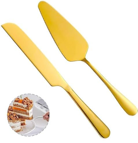 Pala per torta, 2 pezzi Pala per torta, Pala per torta in acciaio inossidabile, Spingitorta, per cucina, sala da pranzo e feste (Oro)