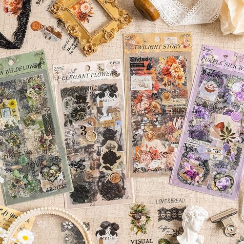 Ptyism 309 Stück/24 Blatt Scrapbooking Sticker Set - Bullet Journal Zubehör für Scrapbook, Journaling und Mehr