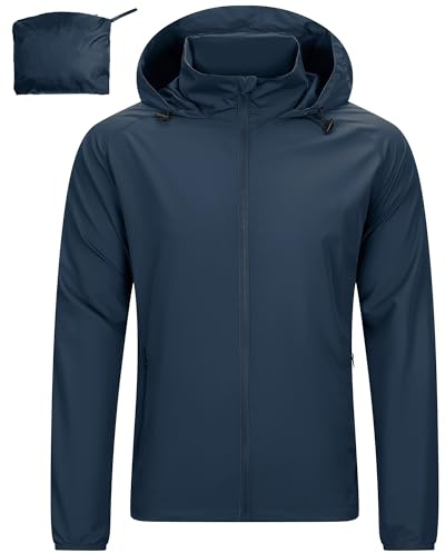 33,000ft Mens Lightweight Water Resistant Jackets Windproof Hiking Jacket Packaway Rain Coats Windbreaker For Running Cycling Casual Dark Blue XL