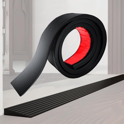 Soglia di Dislivello Pavimento 200 x 8 x (1-3) cm, Rampa di Soglia in Gomma Autoadesiva, Profilo di Transizione Pavimento Tagliabile, Profilo di Raccordo per Pavimenti (1,0 cm-Altezza, Nero)