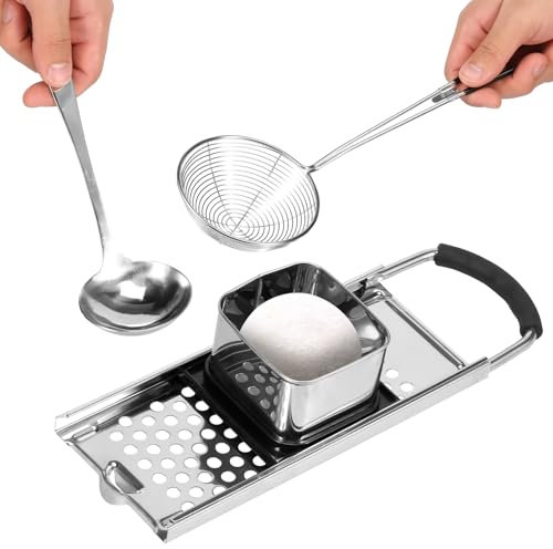 Râpe à spätzle en acier inoxydable, râpe à spätzle avec traîneau à pâte, set de spätzle avec cuillère à tamis et louche à soupe, machine à spätzle en acier inoxydable, idéale pour les spätzles et les