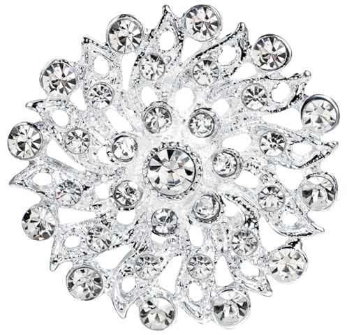 Rhinestone Brooch Silver Flower Brooches - Diamante Craft Bling Pin for Women Girls Elegant Lapel Pins Dress Suit Shirt Accessories Jewelry UB3834
