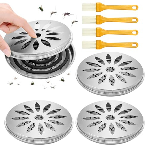 Spetsbst 4 stycken mygghållare i rostfritt stål med 4 borstar och lock | Myggspolhållare med lock myggspiral behållare snake spiraler för hem trädgård camping resa utomhus