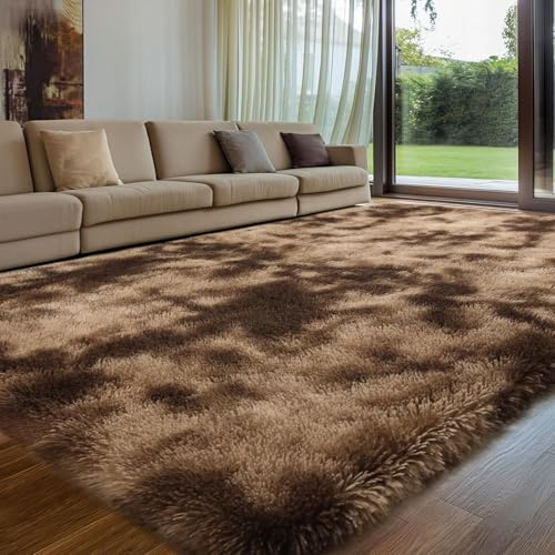 Treeboy Hochflor Teppiche Braun Teppich Wohnzimmer 200x300 Waschbar Anti-Rutsch Extra Große Teppich Schlafzimmer Flauschige Moderne Teppiche Matte Teppichen für Schlafzimmer Kinderzimmer