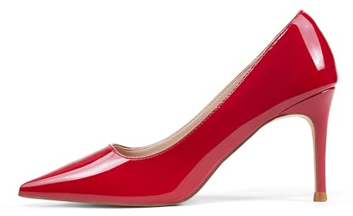 Zhabtuc Décolleté Stiletto in Pelle Verniciata, Punta Chiusa, Tacco 8 cm per Sposa & Ballo, Rosso, 40 EU