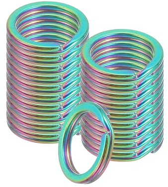 sourcing map 20pcs Split Keychain Rings, 15mm Round Flat Keyrings Stainless Steel Open Key Chain Ring Dog Tag Rings for DIY Keychain Craft Lanyard, 1.5mm Thick, Rainbow