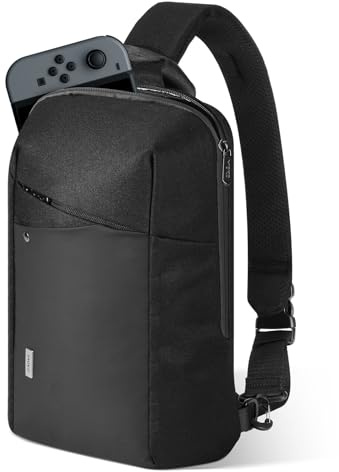 MoKo Sling Crossbody Bag for Switch 2/OLED/Steam Deck/Rog Xbox Ally X/Legion Go S, Protective Travel Chest Carrying Case Gaming Pouch with 8 Game Card Slots, Minimalist Chest Tablet Bag 11, Black