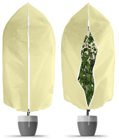 Itharon Protection Hivernale Plantes 2 Pièces 80x120cm, Voile d'Hivernage avec Fermeture Éclair & Cordon, 60g/m² pour Pots, Palmiers, Oliviers, Rosiers, Respirant et Réutilisable