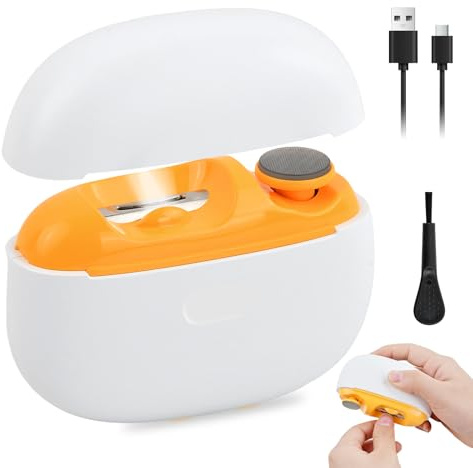 Coupe Ongle Électrique, Lime a Ongle Electrique et Polisseuse (Blanc) | Automatique avec Lumière LED, Réservoir de Déchets pour Bébés & Adultes, Personnes Âgées, Rechargeable USB-C, 2 Vitesses