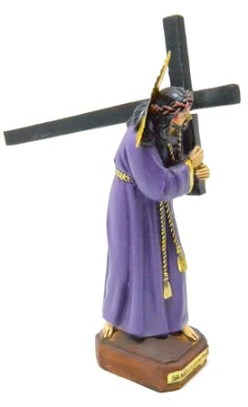Genérico Cristo Gran Poder, Estatua Religiosa Decorativa, Túnica Morada con Detalles Dorados, 19 cm Estatua Religiosa Resina