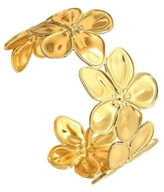 GoPaw Gold Bangle for Women, Stainless Steel Wide Open Gold Cuff Bracelet for Women Golden Bangle Chunky Bracelet for Ladies Girls (Gold B)