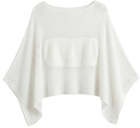 Striegro nätponcho, ren stickad poncho, täckande för kvinnor, lätt is-siden asymmetrisk cape topp för pool strand sommar, svart., Vitt, en storlek