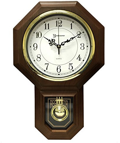 Timekeeper 17.5 x 11.25 Essex Westminster Chime Faux Wood Pendulum Wall Clock, Walnut