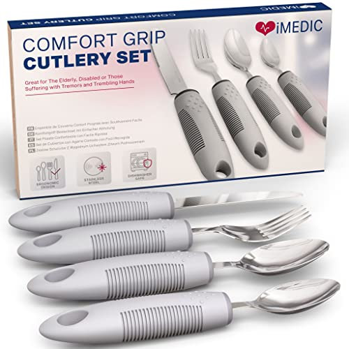iMedic Easy Grip Cutlery for Arthritic Hands Grey(1 Pack) – Adaptive Utensils Designed to Support Disabled Adults – Weighted Tableware Set – Caring Aid for Tremors, Parkinson’s