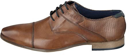 bugatti Business Halbschuh aus echtem Glattleder, Derby mit Querkappe und geprägtem Schaft, Cognac, 46 EU