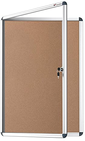 VIZ-PRO Manipuleringssäker låsbar kork anslagstavla klass 1 aluminium inramad 91 x 61 cm