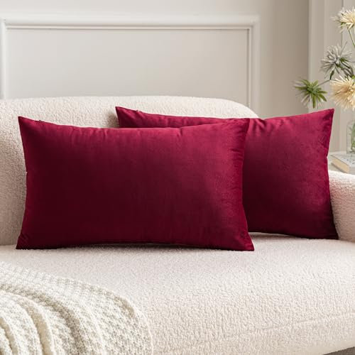 MIULEE 2er Set SAMT Weihnachten Kissenbezug Kissenhülle Dekorative Dekokissen Sofakissen Lendenkissen Wurfkissenbezug mit Verstecktem Reißverschluss Sofa Schlafzimmer 12 x 20 Inch 30 x 50 cm Weinrot