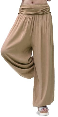 Gloop Damen Pumphose Haremhose Freizeithose Sommerhose Hose in Blumen Muster oder UniFarben HS201701, Sandbeige 13090a9, XL/XXXL