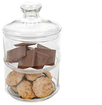 Glas-Bonboniere zum Anbieten oder Aufbewahren von Süßigkeiten, Erdnüsse, Pralinen, Bonbon Spender Dispenser Glasbehälter (2 Ebenen)