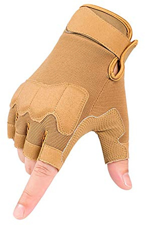 Gants Tactiques Demi-Doigts Hommes Femmes Gants sans Doigts Antidérapants pour Sports De Plein Air Cyclisme Moto Randonnée Escalade Camping Chasse Course À Pied,Sand,L