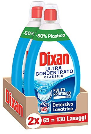 Dixan, Detersivo Lavatrice Ultra Concentrato, Pulizia Profonda del Bucato, Dona Brillantezza ai Capi, Freschezza di Lunga Durata, Formato 130 Lavaggi