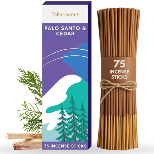 Folkulture Premium Incense Sticks, Holy Palo Santo & Cedar (8, 75 Sticks) | No Charcoal, Organic, Non Toxic, 45 Mins Burn Time, Incense for Spritual, Inciensos para Sacar Malas Energias