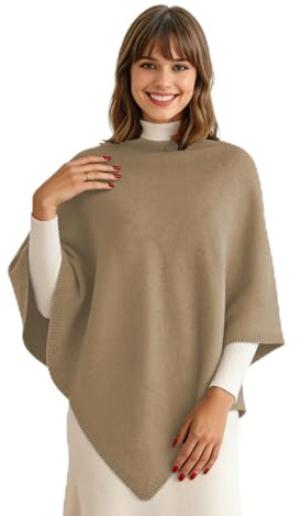 creazioni unique Poncho Mantella da Donna Invernale Made in Italy - Poncho Donna Caldo Misto Cashmere Lana e Viscosa (Cammello)
