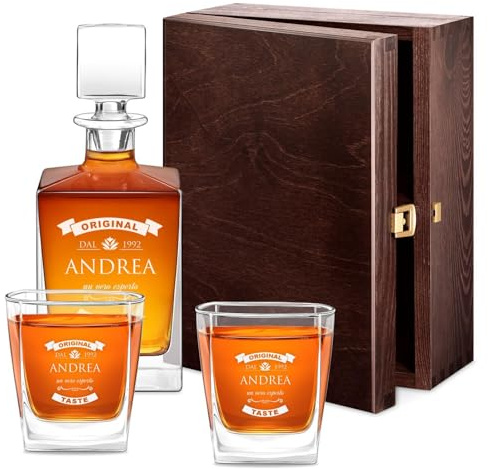 Maverton kit Decanter da 810 ml + 2/4/ 6 bicchieri per whisky - incisione personalizzata - Caraffa per whisky e bourbon - Bottiglia per festa del papà - pensiero speciale uomo - original taste