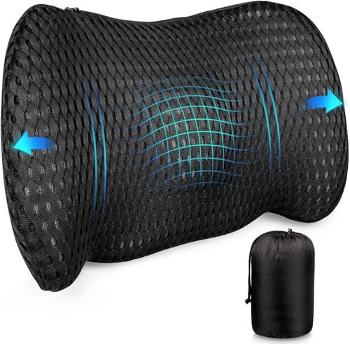 AgoKud Lumbar Pillow, Memory Foam Back Pillow for Car, Office Chair, Ergonomic Streamline Back Support Pillow for Lower Back Pain Relief, Back Pillow for Car, Chair, Couch, Travel (Black)