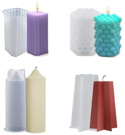 4 Stück Silikon Kerzenform Kit, DIY Kerzen Silikonform Gießen, 3D Kerzenformen zum gießen Formen für Kerzenherstellung Silikon als Heimdekorationen, Bastel Ornamente, DIY Duftkerze, Seife (Model 1)