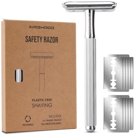 Rasierhobel Herren,Eco Rasierer Metall,Zero Waste Sicherheitsrasierer + 10 Rasierklingen,Safety Razor,Rasier Hobel Mattchrom
