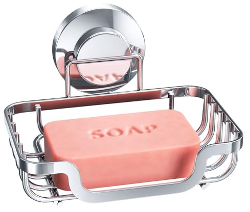 TAILI Suction Soap Dish for Shower, Max Hold 5 KG Soap Holder Shower for Bathroom, Wall Mount Sponge Tray, Removable, Metal Bathtub Organizer, Drill-Free Sink Holder, Stainless Steel, Silver