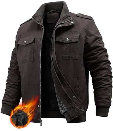 PASUDA Vinterjacka för män fleecefodrad kappa varm bomull militärjacka bomber cargorockar med flera fickor termiska tjocka vindjacka för arbete vardag utomhus, Mörkgrått, M