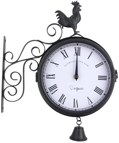 Qussse Horloge de gare double face horloge murale ronde pour jardin étanche 30 x 9 x 37 cm horloge murale décorative couloirs style rétro horloge de jardin extérieur