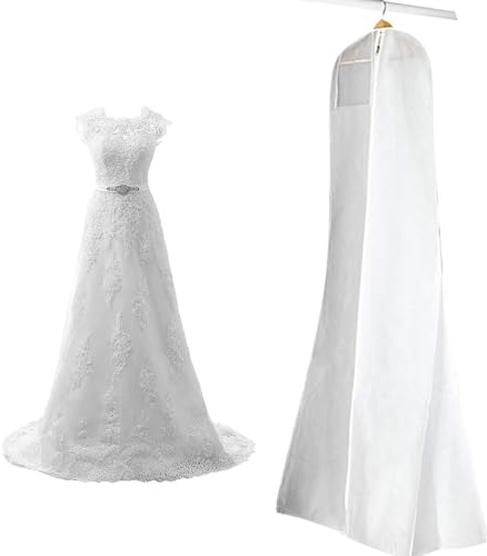 Copriabito da Sposa Borsa Porta Abiti, Borsa Porta Abiti Traspirante da 170 cm Borse Porta Abiti Antipolvere Copertura Protettiva per Abiti da Sposa Abiti da Sera o Cappotti Lunghi (Bianco)