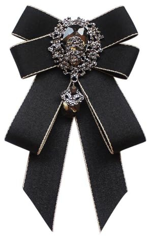 JKQBUX Brosche mit Strasssteinen, Retro-Stil, britischer Stil, vorgebunden, verstellbar, Stoffband, Fliege, Brosche für Damen und Herren, Uniform, Krawatte, Schwarz, 10* 16cm