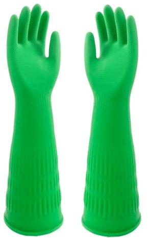 Qilerongrong Guantes de goma para lavar platos de cocina, guantes de goma largos, guantes de limpieza de goma, guantes de platos reutilizables impermeables (verde, 45 cm S)