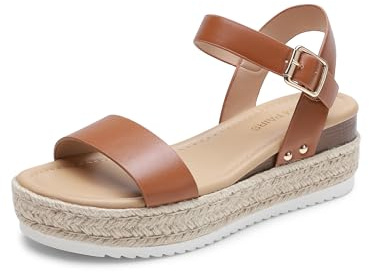 DREAM PAIRS Women's Platform Espadrilles Wedge Sandals, Comfortable Open Toe One Band Sandals for Women Dressy Casual Summer,Size 9,Brown,DWUMPS2502