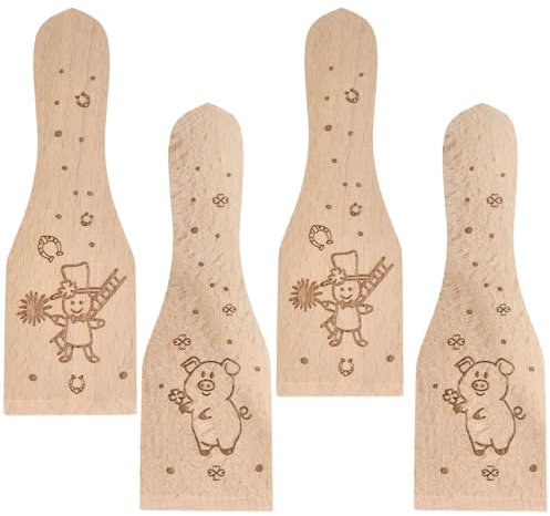 Spruchreif Juego de 4 rasquetas de madera con grabado Nochevieja, juego de 4 espátulas con grabado, accesorios para raclette, utensilios de cocina