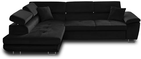 Bestmobilier Dimas - canapé d'angle Gauche 5 Places - Convertible avec Coffre et têtières réglables - en Velours