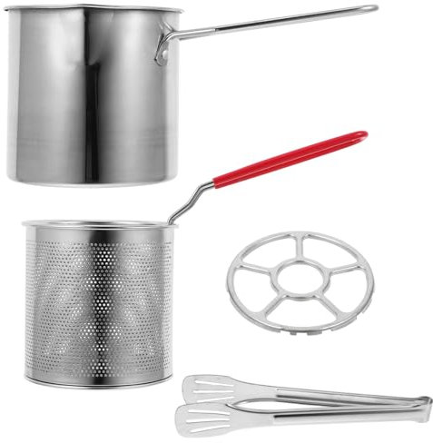 DOITOOL Freidora De Acero Inoxidable Olla Para Freidora Con Cesta Para Alimentos Fritos Para Freír Patatas Fritas y Aros De Cebolla Casa Incluye Pinzas y Aro De Gas Para Cocina Pequeña