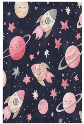 Mexpekil Pink Rockets Planets Light Switch Cover, 1 Gang Single Blank Wall Plates, Decorative Outlet Covers Switchplate for Home Office