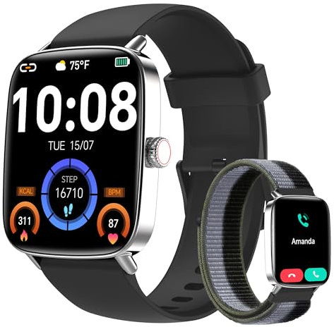 Yoever Smartwatch Herren Damen mit Telefonfunktion - 1.85 Fitnessuhr Herren mit Herzfrequenz SpO2 Schlafmonitor, 110+ Sportmodi Schrittzähler Uhr, IP68 Wasserdicht Smart Watch für Android iOS