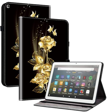Mldjomid Custodia Protettiva Compatibile con Amazon Fire HD 8 (2018/2017/2016/2015) 8 Pollici Flip in Pelle PU Cover con Supporto e Slot per Scheda Tablet Custodia Case(Rose farfalla)