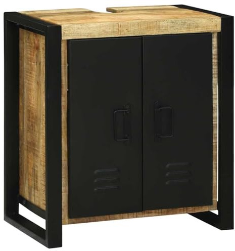 vidaXL Mueble de Lavabo Marrón 55 x 35 x 60 cm Madera de Mango Maciza, Armario Elegante para Baño, Mueble Moderno de Almacenamiento, Diseño Rectangular, Estante Práctico