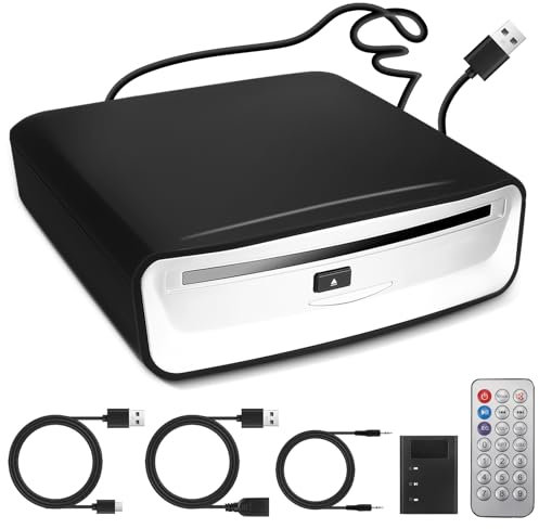 CD/DVD Player Auto Extern, Tragbarer CD Player Auto & Auto Radio CD/DVD Player mit USB Anschluss, für Android Autoradio, Laptop & Fernseher, Plug & Play Unterstützung