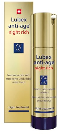Lubex anti-age night rich – Nachtpflegecreme mit Retinol, AntiOx-Komplex und Hyaluronsäure, für trockene bis sehr trocken und/oder reife Haut, hergestellt in der Schweiz, 50ml