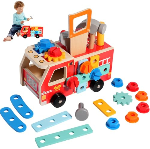 HOVCEH Maletín de herramientas para niños, banco de trabajo Montessori para niños, juguete Montessori a partir de 3 años, carro de herramientas para niños, juguete educativo, ejercicio de motricidad