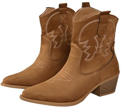 MlYJmer Bottes de Cowboy rétro en Cuir pour Femmes, Bottines Courtes et Confortables avec Broderie